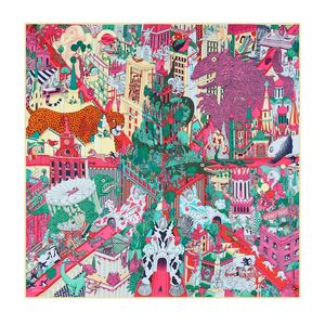 90cm Animal Ville Foulard Twill Carré De Soie Femmes Châle Marque Hijab Écharpe Bandana Léopard À La Main Enroulé Tête Foulards Y201007