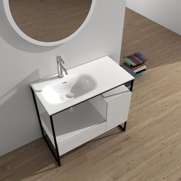 90 cm meubles de bain Vanité Cabinet pierre bassin de surface solide Blum Soft Close Mécanisme 2701-0