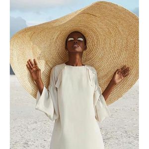 90cm mode grand chapeau de soleil plage Protection antiuv pliable paille sombrero à lacets bord chapeau pliable plage gorras 240326