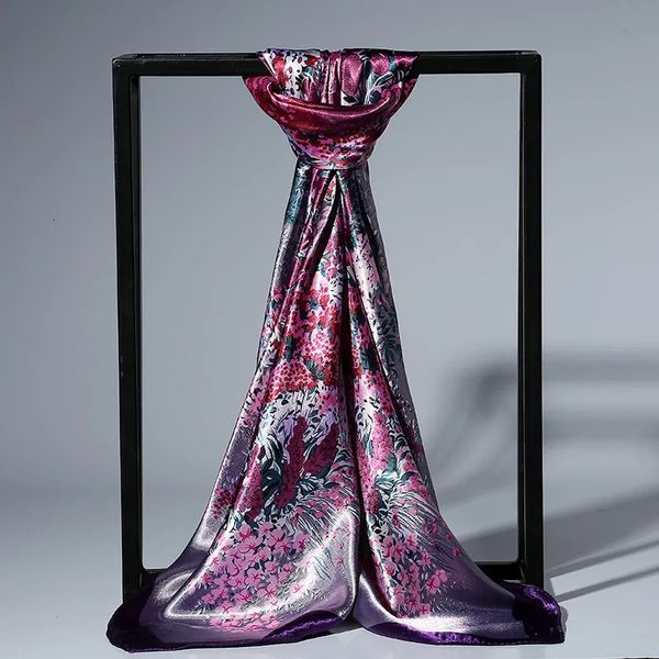 90 cm Fashion Silk Satin Scarpe pour femmes Bandeau de bande à imprimé floral Hijab Scharpes Fermale Square Châles et enveloppe les écharpes de cou 240425