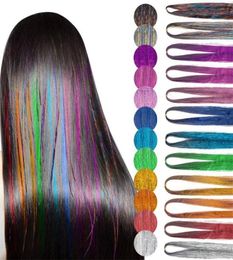 90 cm de longueur Sparkle Hair Shiny Tinsel Rainbow Silk Hair Extensions Abouth Women Hippie for Braiding Headdress7284253