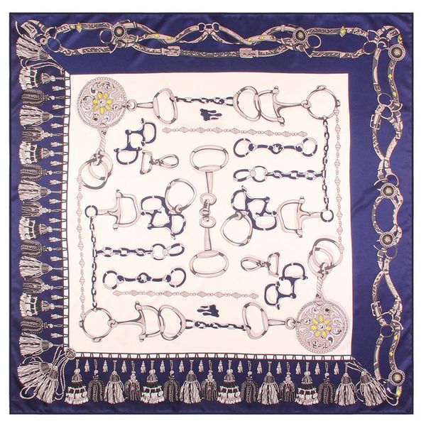 Foulard en soie étoile bouclée à la main pour femmes, 90cm, avec le même paragraphe, chaîne carrée en sergé, pompon imprimé, châle, mouchoir