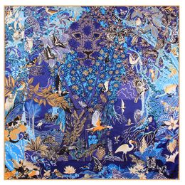 90cm nouveau foulard en soie roulé à la main femmes sergé carré Animal Jungle imprimé léopard châle foulard mouchoir