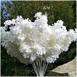 Branche d'hortensia blanche en soie 90CM, neige partout dans le ciel, cerise artificielle, décoration de fête à domicile, décoration d'arc de mariage