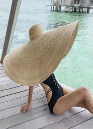 90cm été plage chapeau de soleil Antiuv Protection solaire chapeau de paille couverture casquettes pliable parasol soleil chapeaux 2205274176886
