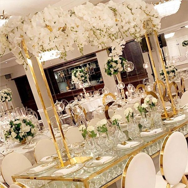 90 cm de alto, 90 cm de ancho de diámetro) Venta al por mayor de decoración de boda de acero inoxidable, soporte de flores dorado, florero moderno para centros de mesa de boda