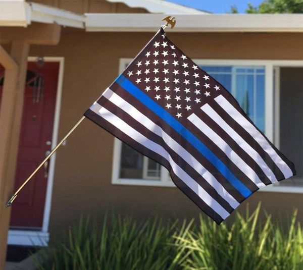 90 cm x 150 cm Bandera de línea azul delgada de EE. UU. Oficial de aplicación de la ley Policía estadounidense Bandera negra, blanca y azul con ojal de latón LJJP1156662445
