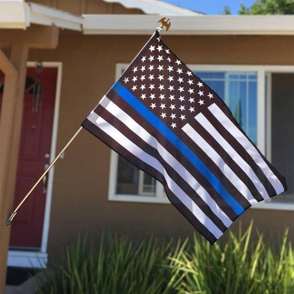 Drapeau américain à ligne bleue fine, 90cm x 150cm, drapeau américain noir blanc et bleu avec œillet en laiton LJJP115