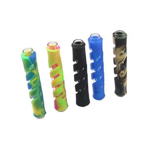 90mm Camouflage Silicone Pipe En Verre Bongs Cigarette Main Pipes Tube Droit Portable Mini Pipe À Tabac Porte-Cigarettes Nouveau