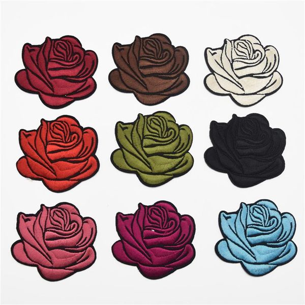 90 pièces 9 couleurs Rose fleur broderie tissu patchs Applique en relief dentelle Motif225l