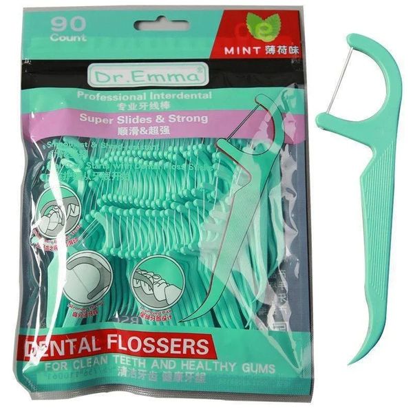 90pcs Blue Dental Floss Pick Cleaner Cleaner Sticks Oral Hygiène Care dents Interdent Nettoyage Flosser Tooth Tool