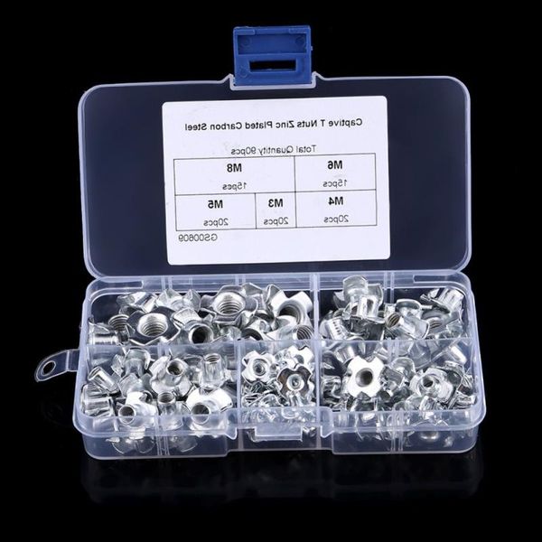 Livraison gratuite 90pcs / boîte 4 broches T écrou en acier au carbone aveugles inserts écrou travail du bois quatre griffes écrou vis outils de réparation Kit M3 / M4 / M5 / M6 / M8 Opric