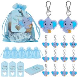 Keychains d'éléphants 90pcs avec sacs d'organza kraft tag pour baby shower return elephant thème décoration fête 240508