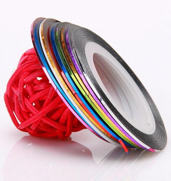 90pcslot 2M Nail Art Decoration 3D Striping Tape Line UV Gel Polit mixte Colorful Metallic Yarn Sticker Decal Manucure Manucure Tool7863259