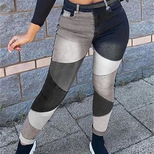 90s Color Block Boyfriend Skinny Jeans Pour Femmes Streetwear Noir Bleu Contraste Point Taille Haute Crayon Pantalon Denim Pantalon 220402