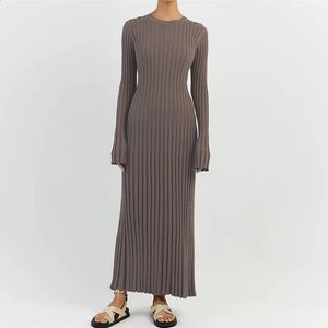 Robe Vintage des années 90 à nouer à la taille pour femmes, élégante, en tricot côtelé, manches longues, Maxi, col rond, moulante, crayon, longue, Streetwear, 240123