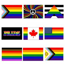 90x150cm 3x5 FTS Banner Flags LGBT Gay Pride Progress Rainbow Bandera lista para enviar una fábrica directa Stock Doble Stitched 0513