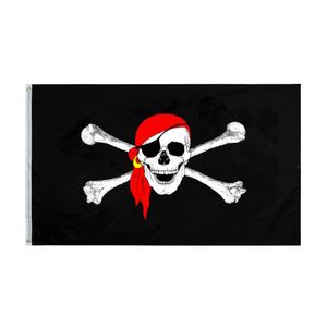 90x150cm Jolly Roger Vlaggen Rode Bandana Schedel Gekruiste knekels Piraat groothandel fabrieksprijs Polyester Vlaggen