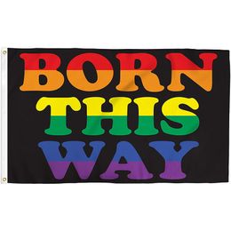 90x150cm arc-en-ciel LGBT né de cette façon drapeau Gay Pride usine directe entière double couture 3x5fts245S