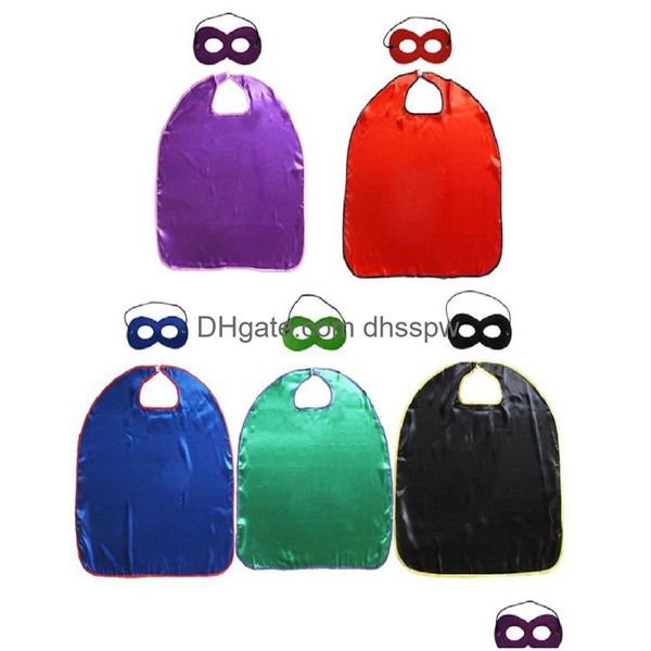 Cape de super-héros simple couche 90x70cm, masque supplémentaire pour enfants de 10 à 16 ans, avec bord Ered cousu, 5 couleurs, Costumes d'halloween pour enfants D