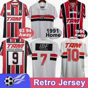 91 93 94 SAO Paulo Mens Soccer Jerseys Elivelton Anilton Home White Away Black Red 1996 1997 Retro Football Shirt Short Adult Uniforms