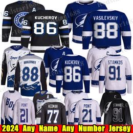 # 91 Steven Stamkos Tampa Bay Hockey Jersey # 86 Nikita Kucherov Andrei Vasilevskiy Brayden Point Victor Hedman Brandon Hagel Cirelli Matt Dumba Lightning Jerseys