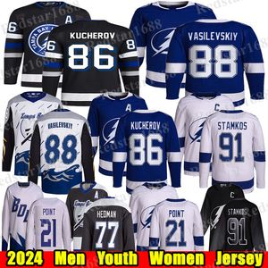 # 91 Steven Stamkos Tampa Bay Hockey Jersey # 86 Nikita Kucherov Andrei Vasilevskiy Brayden Point Victor Hedman Hagel Anthony Cirelli Matt Dumba Lightning Jerseys