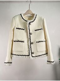 918 L 2023 Milan Runway herfst dames uitloper jas met lange mouwen ronde hals jas knop zwart wit mode kleding dames mans