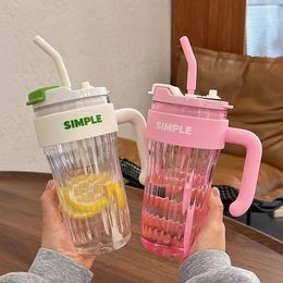 920 ml de paille en plastique tasse d'eau grand café portable avec poignée sportive fitness kawaii bouteilles tumbler gobelet 240422