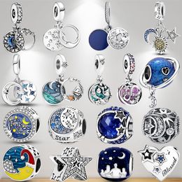925 Armband-Charms für Pandora-Charm-Set, Originalverpackung, Mond, Sternenhimmel, runde europäische Perlen, Halsketten-Charms, Schmuck
