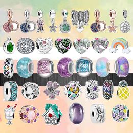 925 encantos de la pulsera para Pandora charm set Caja original Color Family House Epoxy Love Heart Laser Glass European Bead collar encantos joyería