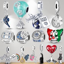 925 dijes de pulsera para Pandora charm set Caja original Avión Coche Payaso Globo Redondo Europeo Bead collar dijes joyería