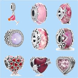 925 Charme kralen accessoires passen pandora charmes sieraden groothandel rood liefde hart roze bloem murano glas