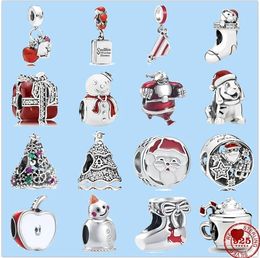 925 Charme kralen accessoires passen pandora charmes sieraden groothandel santa claus hoed boom sokken cadeau kerst