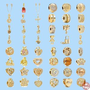 925 accesorios de abalorios aptos para abalorios pandora, joyería para mujer, regalo de joyería de alta calidad, venta al por mayor, Metal Zirconia, oro brillante