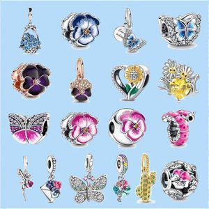 925 accessori perline di fascino misura pandora charms gioielli regalo gioielli busta rosa fiore pansy clip all'ingrosso ciondola