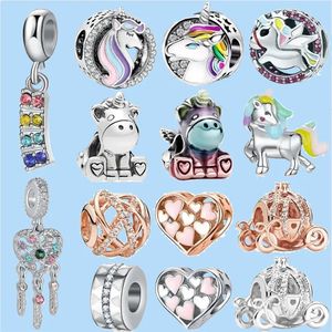 925 Charme kralen Accessoires Fit Pandora Charms Sieraden Charm Women kralen hoogwaardige sieraden Geschenk Groothandel Leuke regenboog Dream Catcher Crown Unicorn