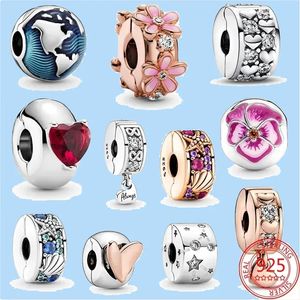 925 Charm Beads Accessoires Fit Pandora Charms Sieraden Hoogwaardige sieraden Geschenk Groothandel Rose Gold Pink Clip Elawchel