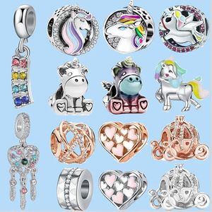 925 perles de charme accessoires fit pandora charms bijoux Perles Haute Qualité Bijoux Cadeau En Gros 1 Pcs Nouveau Mignon Arc-En-Ciel Dream Catcher Couronne Licorne