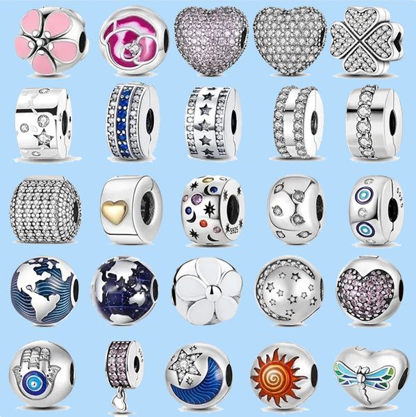 925 perles de charme accessoires fit pandora charms bijoux Rose Pave Coeur Clip Perle