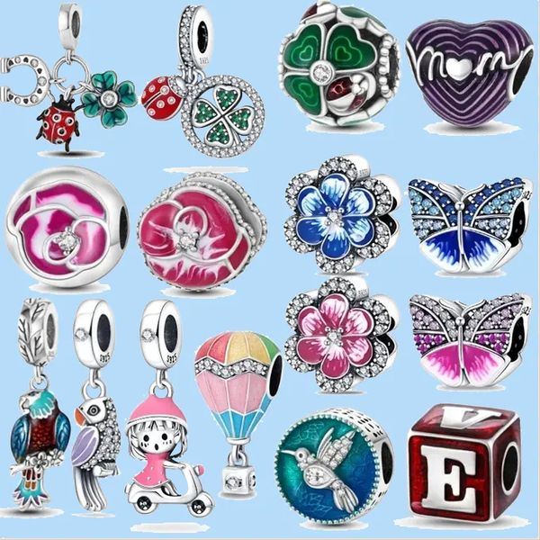 925 perles de charme accessoires fit pandora bijoux à breloques bijoux cadeau en gros fleur fleur chanceux papillon