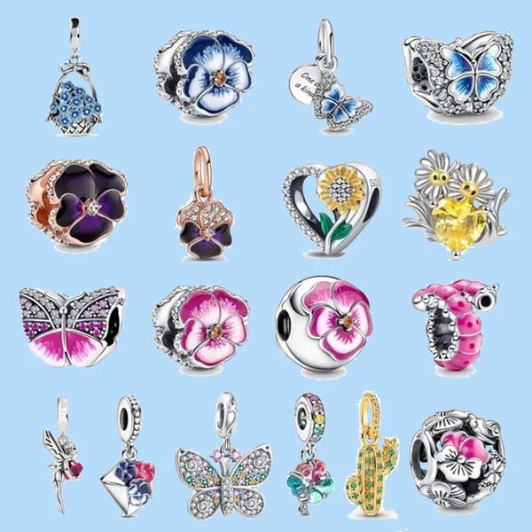 925 perles de charme accessoires fit pandora bijoux à breloques en gros nouveau bleu papillon rose clip perle
