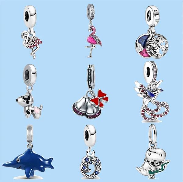 925 perles de charme accessoires fit pandora charms bijoux Femmes Perles Haute Qualité Bijoux Cadeau En Gros Flamingo Licorne Requin Cloches Vagues Pet chien