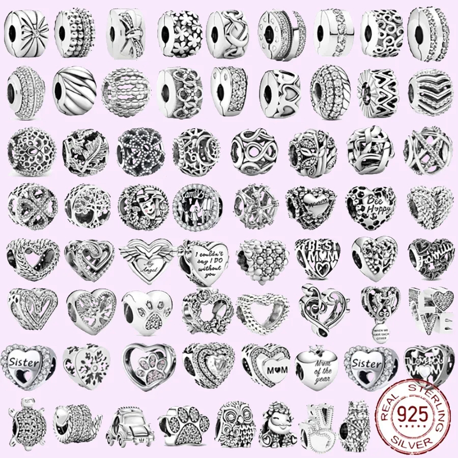 925 charm pärlor tillbehör passar pandora charms smycken grossist hjärtcirkulär djurpärla 033455