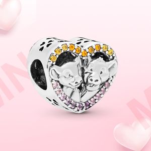 Breloque en argent 925 scintillante Simba et Nala, perle adaptée au bracelet Pandora pour femmes, bijoux à faire soi-même