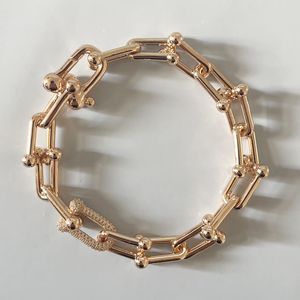 Bracelet de luxe pour Couple, haut de gamme, plaqué or Rose 18 carats, fer à cheval en forme de U avec boucle en diamant, tendance 925