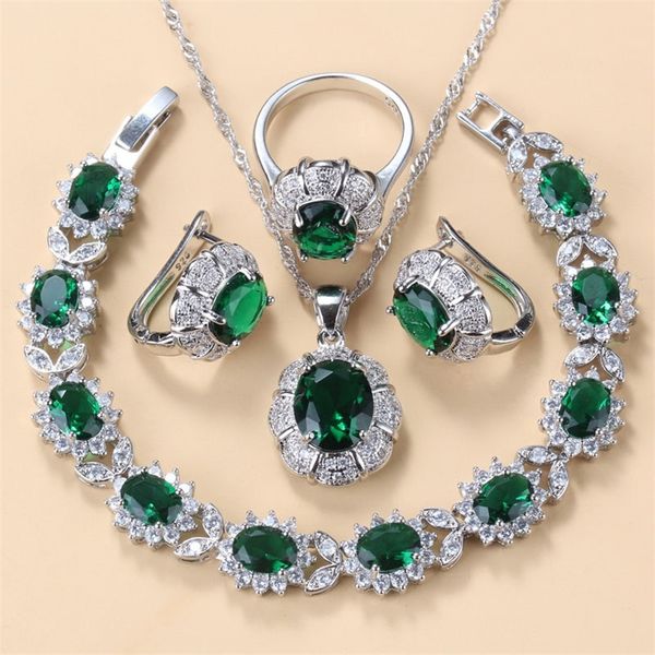 925 marca nupcial collar y pendientes conjuntos de joyas para mujer moda vestido de novia traje verde circón encanto pulsera y anillo 220715