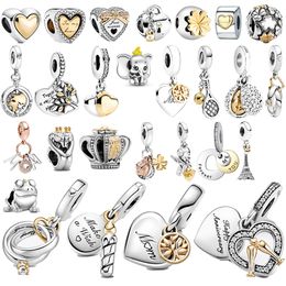 925 libras de plata New Fashion Charm 2022 cuentas de plata, candado dorado en forma de corazón, cuentas de velas de cumpleaños, compatible con la pulsera Pandora original, novela