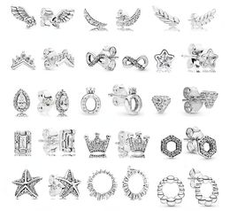 925 livres argent nouveau charme de mode pour Pandora 2023 brillant ange ailes série boucles d'oreilles gouttes couronne mode boucles d'oreilles