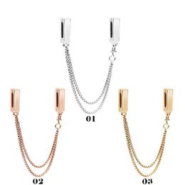 925 libras de plata nueva moda encanto para Pandora 2023 oro rosa flujo bloqueo cadena de seguridad hebilla fija cuentas accesorios DIY cuentas